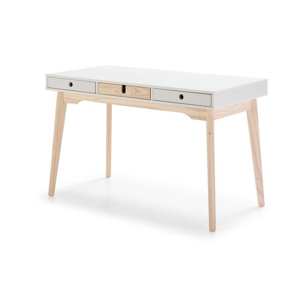 Bílý psací stůl s nohami z borovicového dřeva Marckeric Kiara-image-2