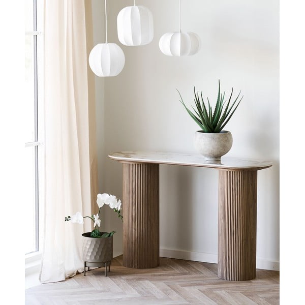 Béžový/v přírodní barvě konzolový stolek s deskou v dekoru mramoru 40x120 cm Athens – House Nordic-image-1