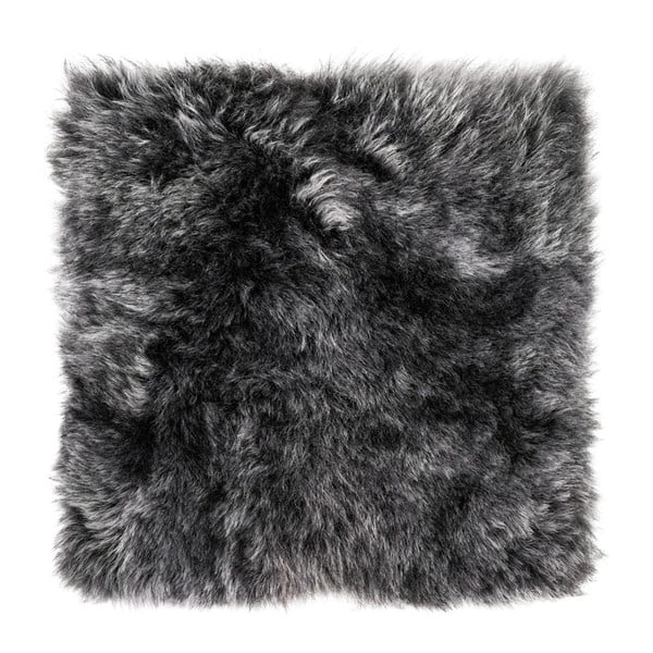 Antracitový kožešinový podsedák s dlouhým chlupem Arctic Fur Eglé, 37 x 37 cm