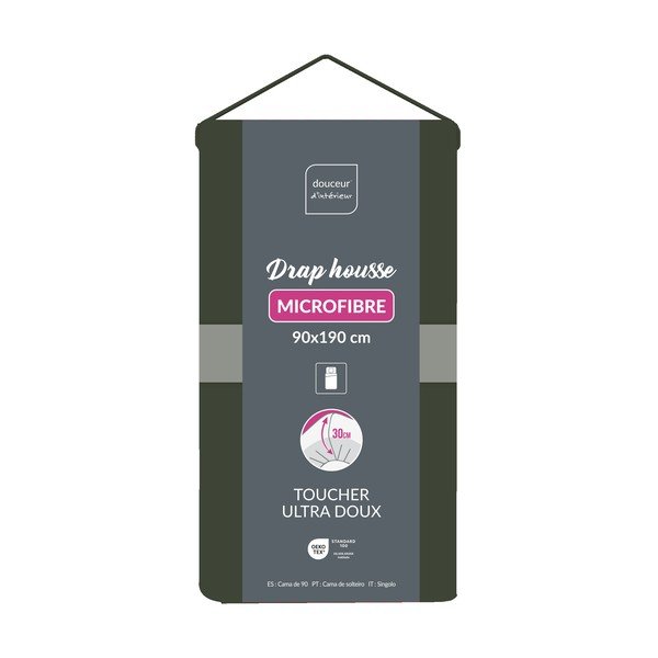 Khaki napínací prostěradlo z mikrovlákna 90x190 cm Oscar – douceur d'intérieur-image-1