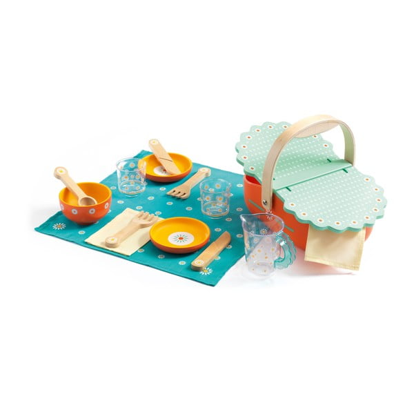 Dětský dřěvený piknikový set s košíkem Djeco Picnic