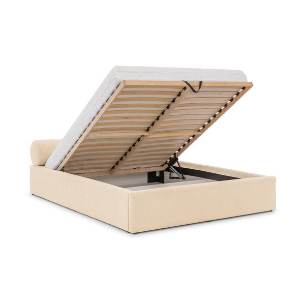 Krémová čalouněná dvoulůžková postel s úložným prostorem s roštem 140x200 cm Cille – Ropez-image-2