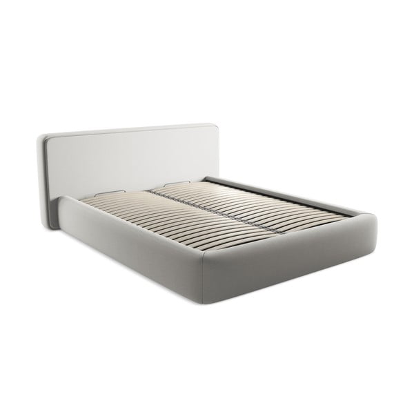 Světle šedá čalouněná dvoulůžková postel s úložným prostorem s roštem 160x200 cm Kiana – Makamii