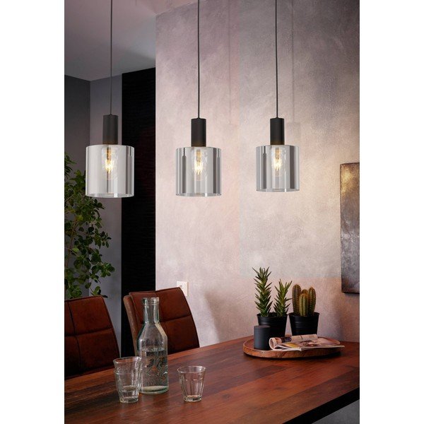 Černé závěsné svítidlo se skleněným stínidlem GOROSIBA – EGLO-image-1