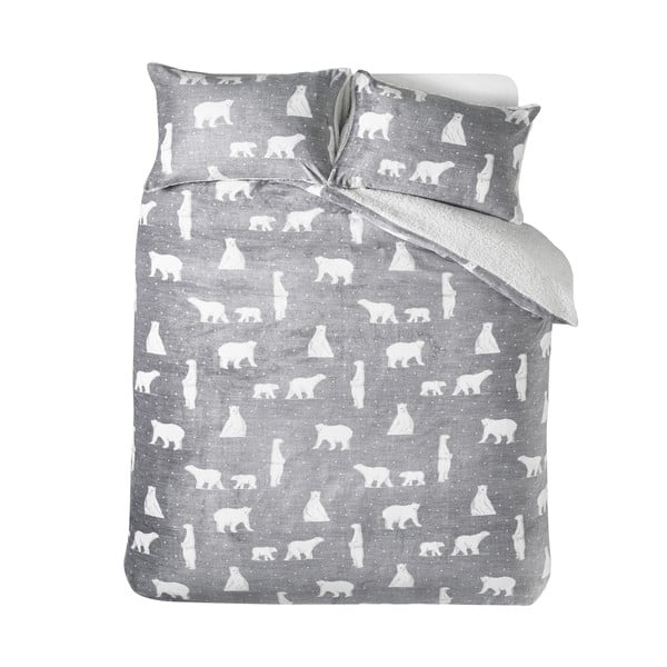Šedé povlečení na dvoulůžko s beránkem 200x200 cm Cosy Polar Bear – Catherine Lansfield