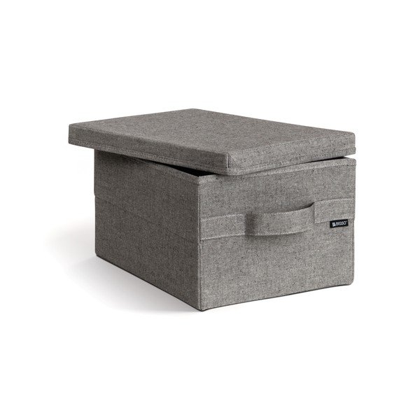 Šedý látkový úložný box s víkem 27x36x19 cm Soft Storage Small – Bigso-image-2