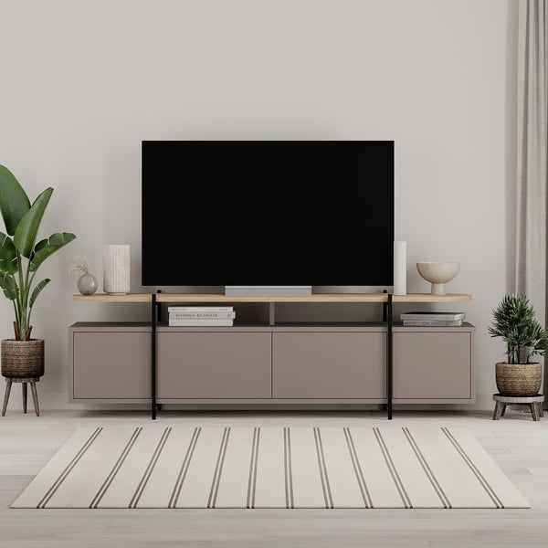Šedo-béžový TV stolek v dekoru dubu 160x48 cm Hinoa – Marckeric-image-4