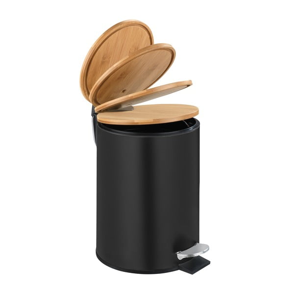 Černý odpadkový koš s bambusovým víkem Wenko Tortona, 3 l-image-3