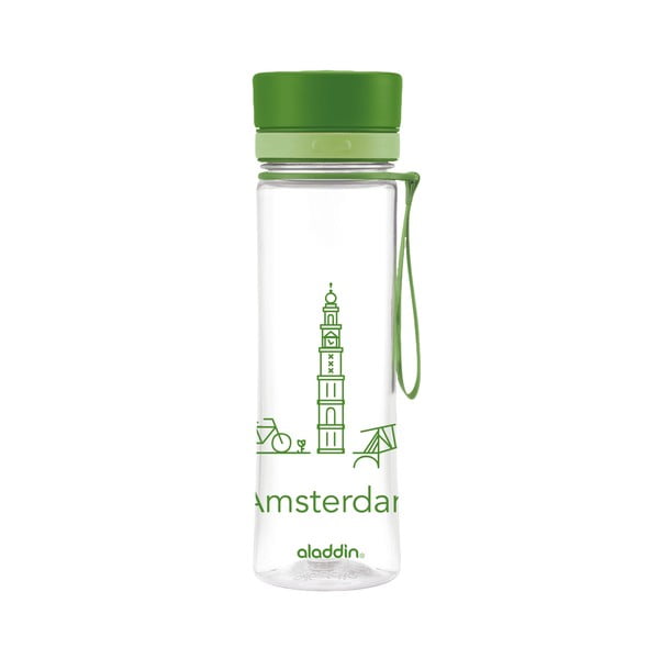 Láhev na vodu se zeleným víčkem a potiskem Aladdin Aveo Limited Amsterdam, 600 ml