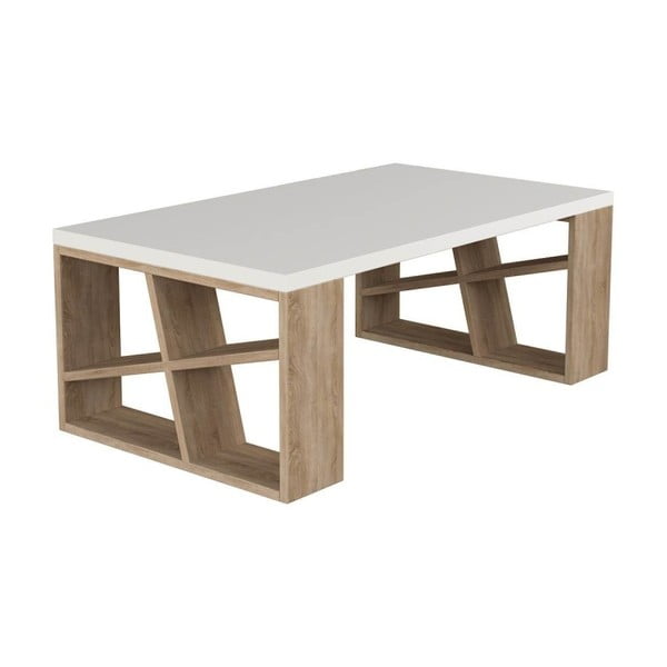 Konferenční stolek s bílou deskou a nohami v dekoru dubového dřeva Honey