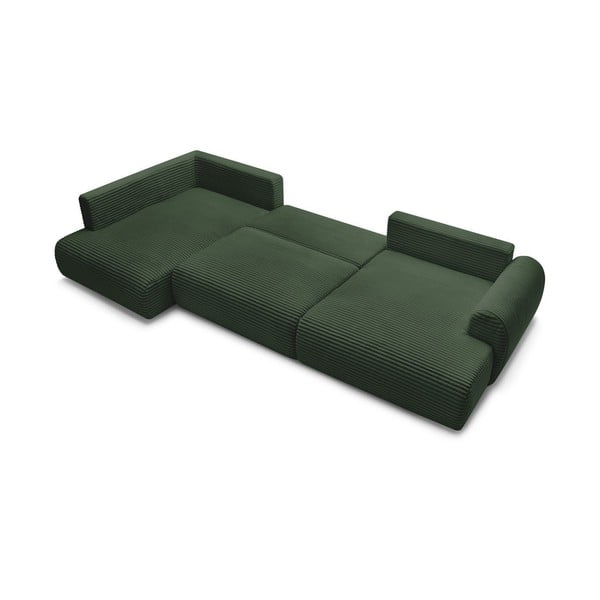 Tmavě zelená manšestrová rozkládací/s úložným prostorem rohová pohovka (levý roh/do "U") Lucien – Bobochic Paris-image-4