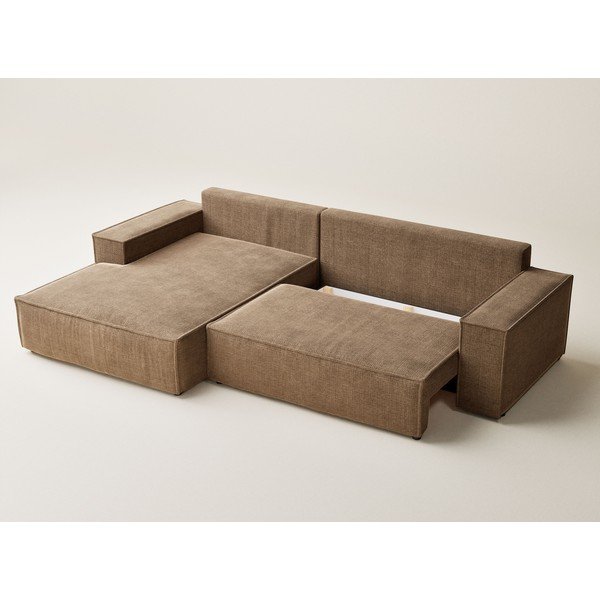 Světle hnědá žinylková rozkládací/s úložným prostorem rohová pohovka (levý roh/s lenoškou) Maze – Maison de Rêve-image-3