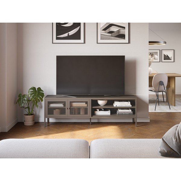 Šedý kovový TV stolek 160x50x35 cm Fayna – Marckeric-image-1