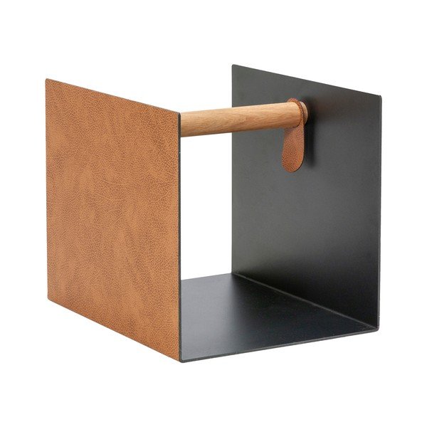 Černý/v přírodní barvě dekorativní kovový/z eko kůže úložný box 32x38x31 cm Bull – LIND DNA-image-4