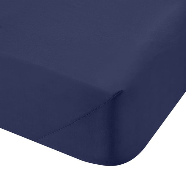 Tmavě modré napínací prostěradlo z bavlněného perkálu 185x200 cm Cotton Percale – Bianca