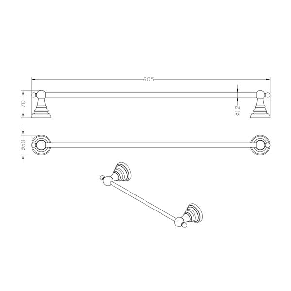 Mosazný držák na ručníky Sapho Diamond, šířka 60 cm-image-2