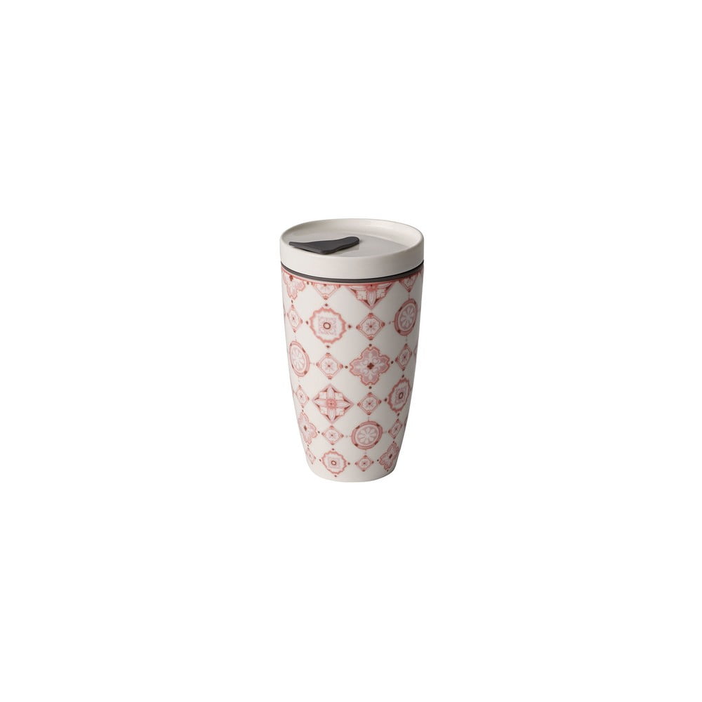 Červeno-bílý porcelánový termohrnek Villeroy & Boch Like To Go, 350 ml