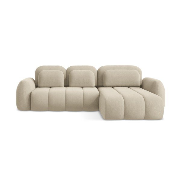 Světle hnědá rozkládací/s úložným prostorem rohová pohovka z textilie bouclé (pravý roh/s lenoškou) Pele – Makamii