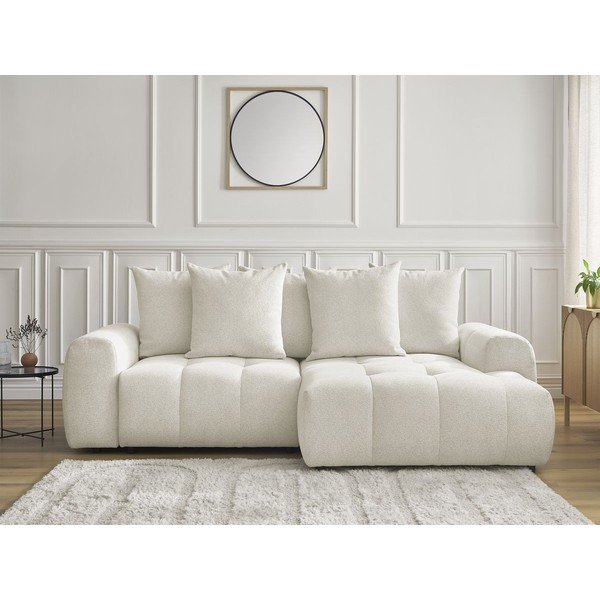 Bílá žinylková rozkládací/s úložným prostorem rohová pohovka (pravý roh/s lenoškou) Roxelane – Bobochic Paris-image-1