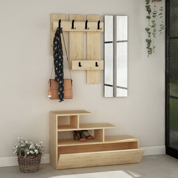 Předsíňová sestava v dekoru dubu v přírodní barvě Vesty – Kalune Design-image-1