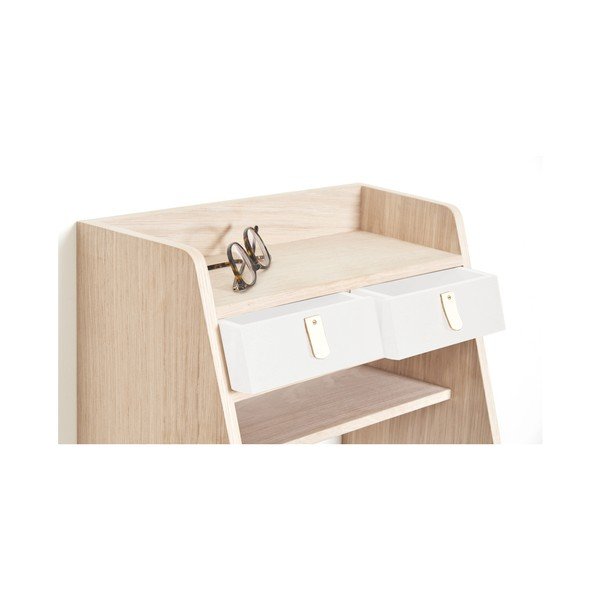 Nástěnná police v dekoru dubového dřeva s 2 bílými zásuvkami HARTÔ Suzon-image-3