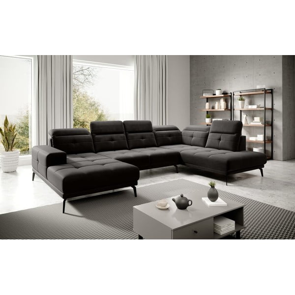 Černá sametová rohová pohovka (pravý roh/do "U") Bretan – ELTAP-image-1