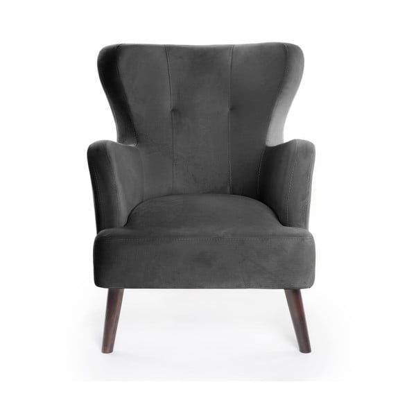 Tmavě šedé sametové křeslo ušák Noemye – Bonami Selection-image-2