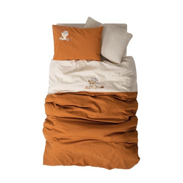 Oranžové/béžové bavlněné dětské povlečení do postýlky s prostěradlem/4dílné 100x150 cm Clever – Mijolnir