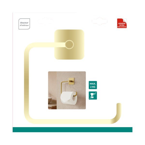 Kovový držák na toaletní papír bez vrtání v matně zlaté barvě Fixeo – douceur d'intérieur-image-1