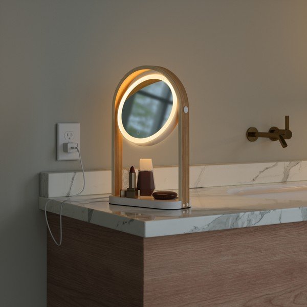 Kosmetické zrcadlo s dřevěným rámem (zvětšení 10x) 12x38 cm Bellwood – Umbra-image-3