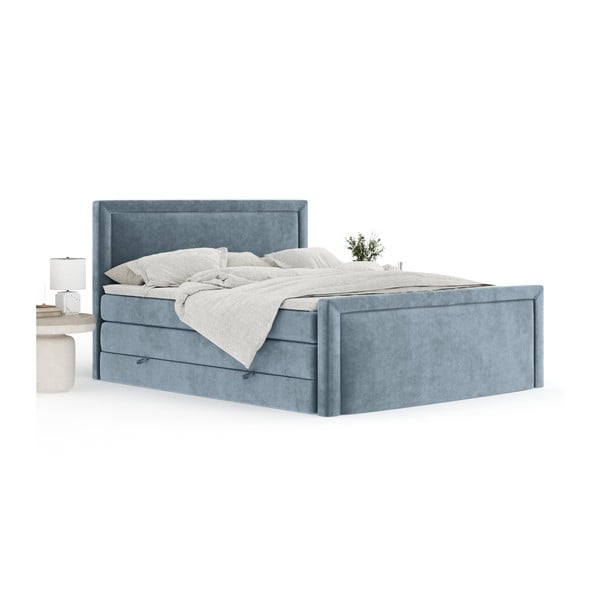 Modrá boxspring postel s úložným prostorem 200x200 cm Lavenda – Maison de Rêve-image-2