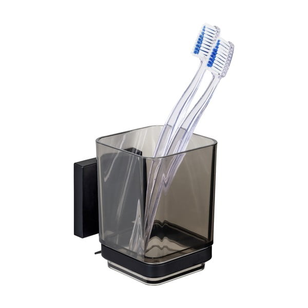 Černý samodržící plastový kelímek na zubní kartáčky Quadro – Wenko-image-3