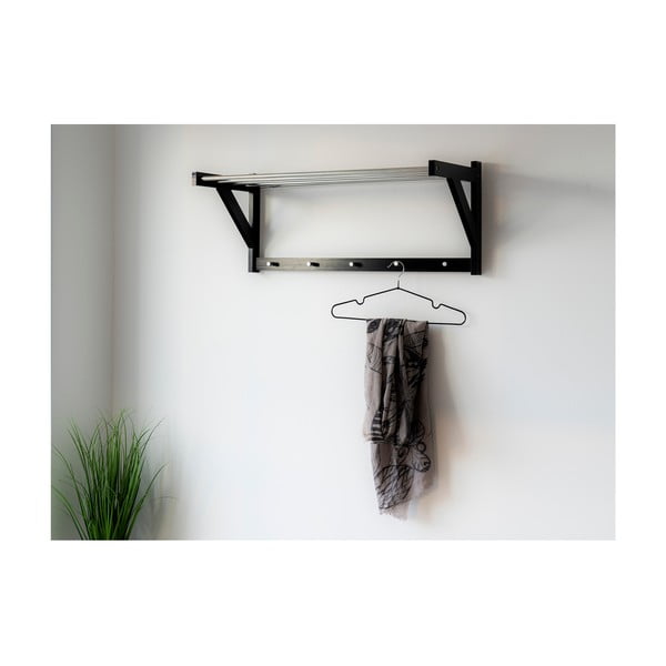 Černý nástěnný věšák z topolového dřeva s poličkou Padova - House Nordic-image-4