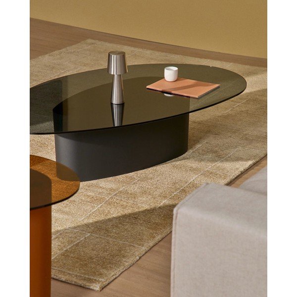 Černý konferenční stolek se skleněnou deskou 81x140 cm Olir – Kave Home-image-1