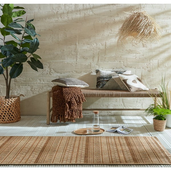 Venkovní běhoun v přírodní barvě 80x230 cm Farah Stripe – Flair Rugs-image-1