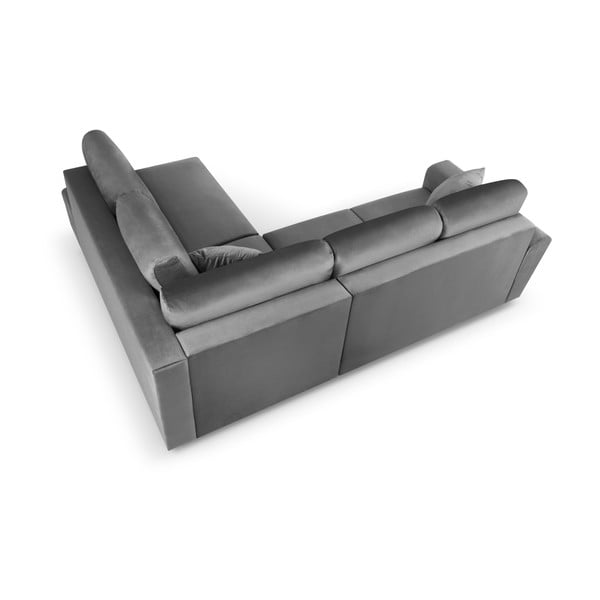 Světle šedá sametová rozkládací/s úložným prostorem rohová pohovka (pravý roh/do L) Kyoto – Cosmopolitan Design-image-4