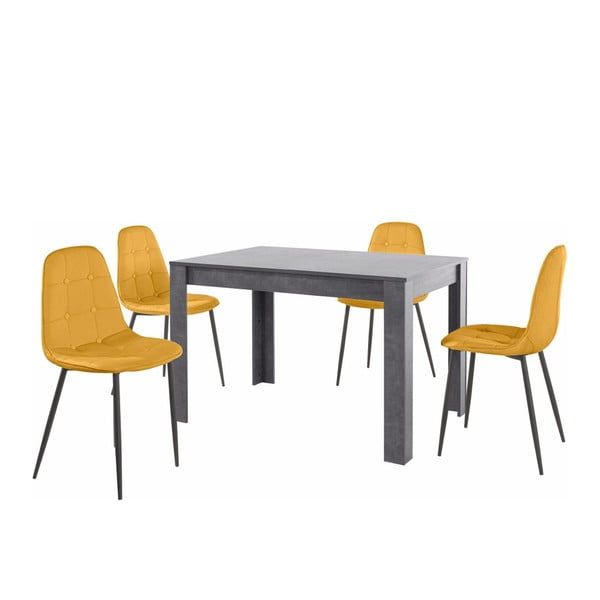 Set šedého jídelního stolu a 4 oranžových jídelních židlí Støraa Lori Lamar