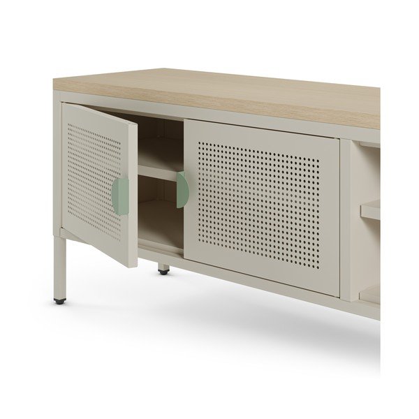 Krémový/v přírodní barvě kovový TV stolek 160x50x35 cm Sayla – Marckeric-image-3