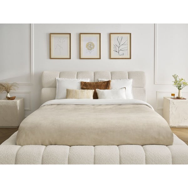 Béžová čalouněná dvoulůžková postel s úložným prostorem s roštem 160x200 cm Mont Blanc – Bobochic Paris-image-1