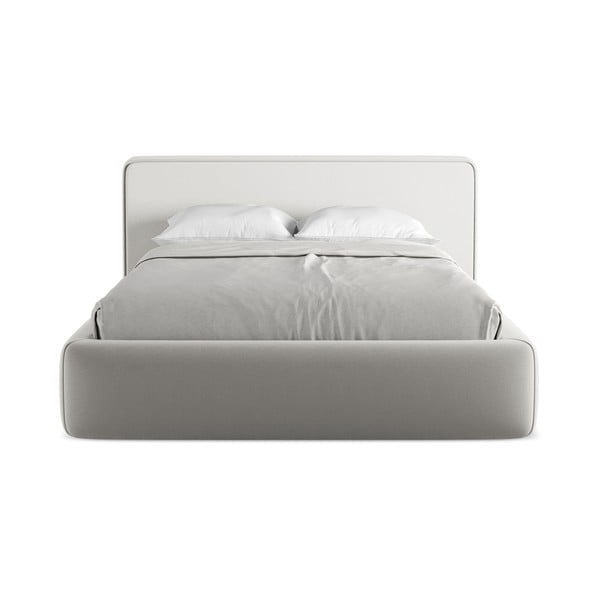 Světle šedá čalouněná dvoulůžková postel s úložným prostorem s roštem 140x200 cm Kiana – Makamii-image-4