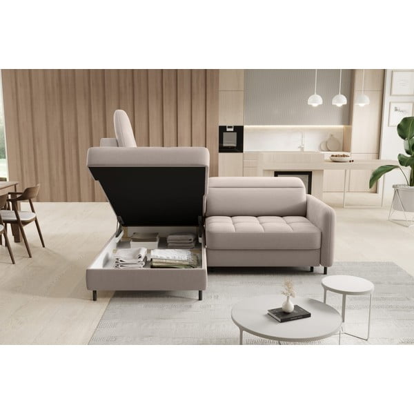 Světle hnědá sametová rozkládací/s úložným prostorem rohová pohovka (levý roh/do L) Barea – ELTAP-image-4