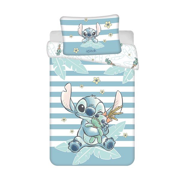 Světle modré bavlněné dětské povlečení do postýlky 100x135 cm Lilo & Stitch "Tropical Hugs" – Jerry Fabrics