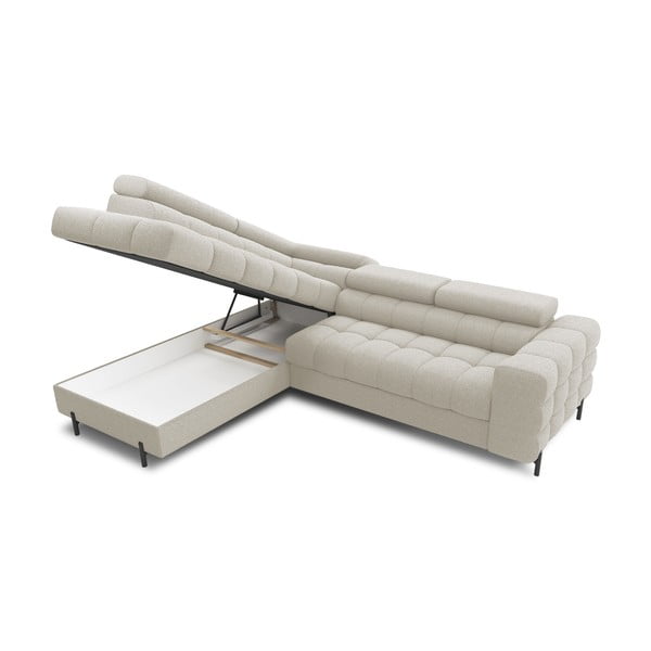 Krémová rozkládací/s úložným prostorem rohová pohovka z textilie bouclé (levý roh/do L) Ferucce – ELTAP-image-4