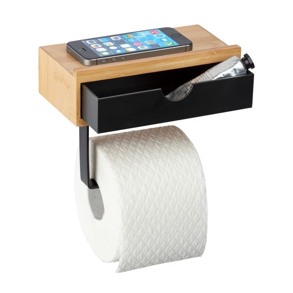 Černý držák na toaletní papír s bambusovým obložením Wenko-image-2
