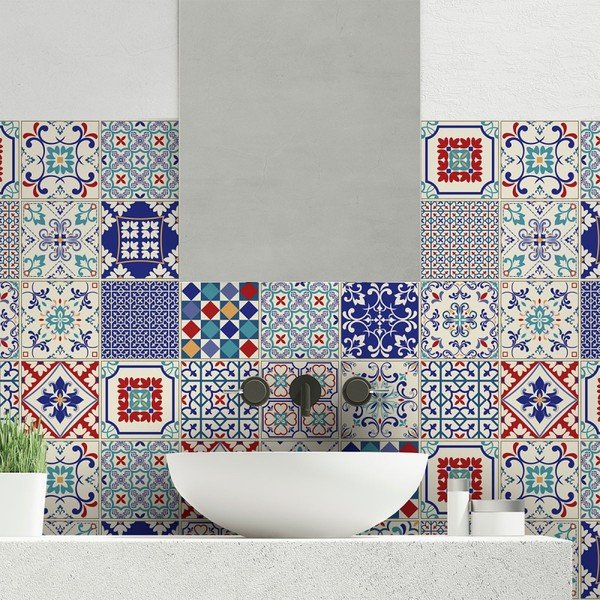 Sada 24 nástěnných samolepek Ambiance Wall Decal Cement Tiles Azulejos Sofiana, 10 x 10 cm-image-1