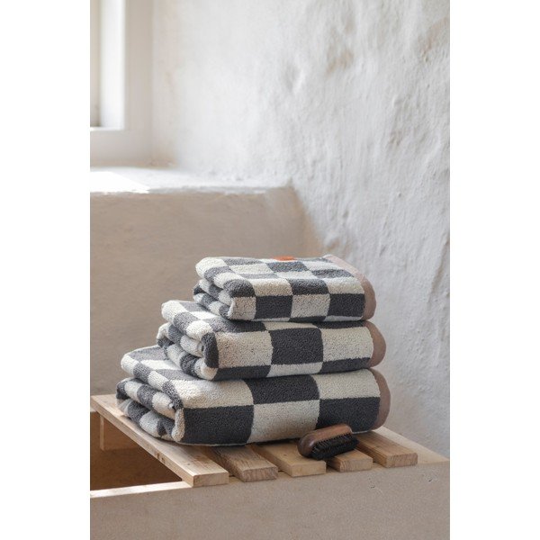 Antracitový/béžový froté ručník z bio bavlny 50x90 cm Retro – Mette Ditmer Denmark-image-2