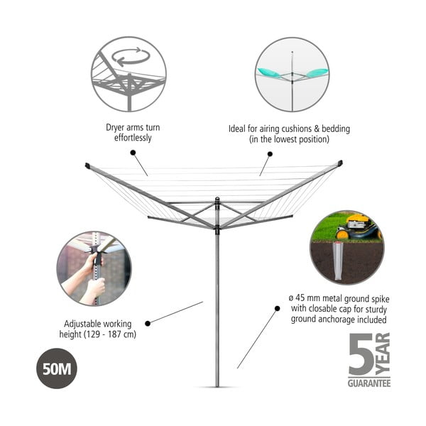 Venkovní sušák na prádlo ve stříbrné barvě 50 m Lift-O-Matic – Brabantia-image-4