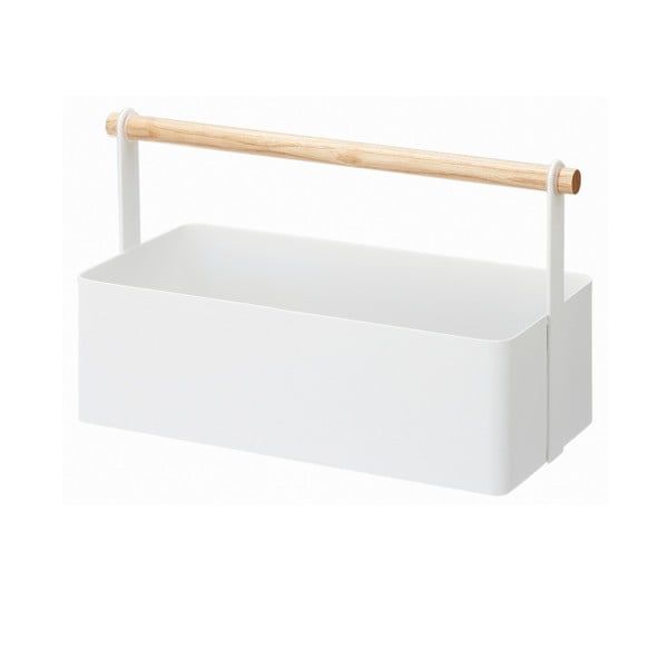 Bílý multifunkční box s detailem z bukového dřeva YAMAZAKI Tosca Tool Box, délka 29 cm