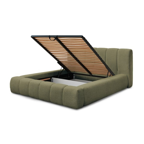 Zelená čalouněná dvoulůžková postel s úložným prostorem s roštem 180x200 cm Denali – Bobochic Paris-image-4