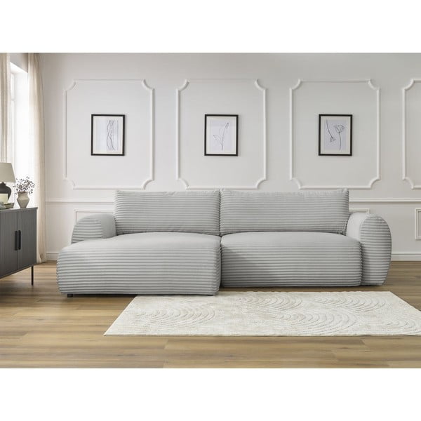 Světle šedá manšestrová rozkládací rohová pohovka (levý roh) Lucien – Bobochic Paris-image-1
